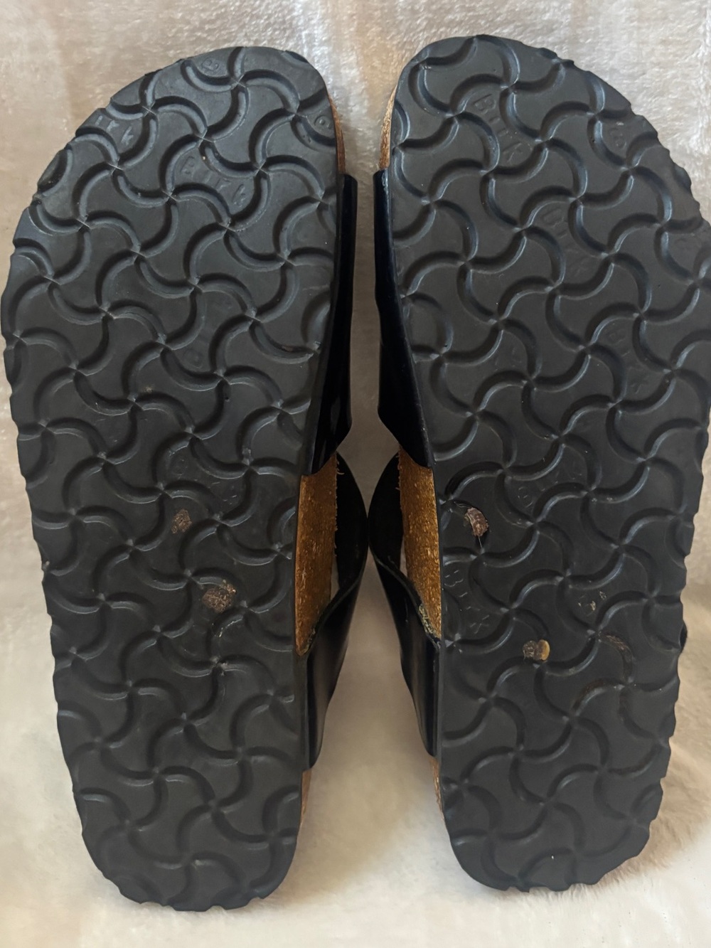 Birkenstock Florida Black Patent Sandals Womens Size 5 Triple Strap Slides Worn - Picture 4 of 4